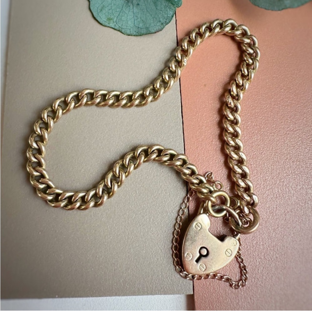 Antique 1907 - 9ct Rosy Yellow Gold 7.5 inches 4.4mm 12.8 grams Curb Bracelet